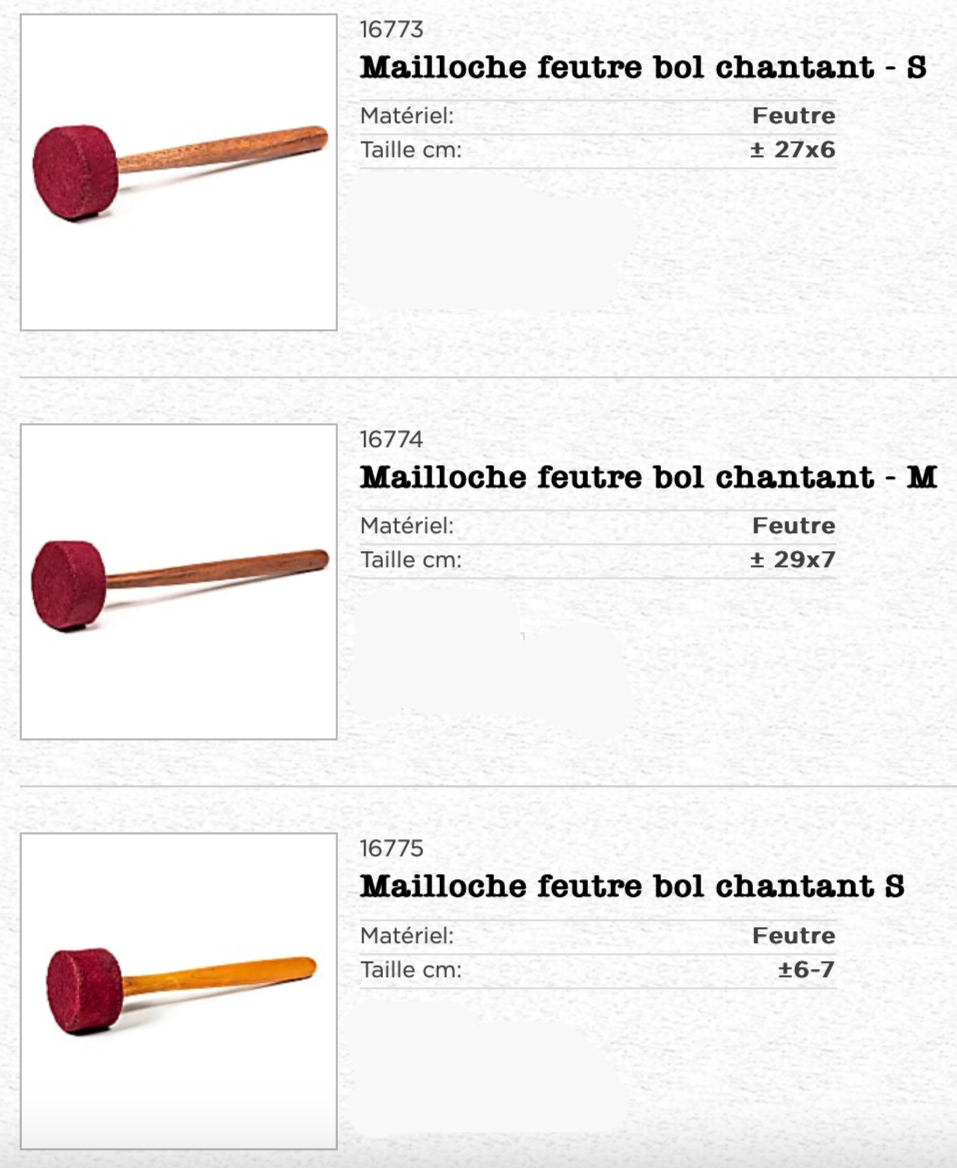 A selection of various mallets, over 30 models at a glance! For singing bowls, gongs, and more, several models and sizes to choose from!