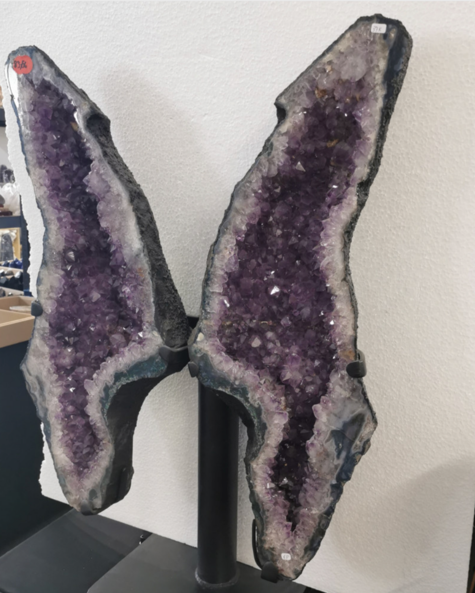 Paire de géode 'papillon' de 83x56cm - 37 kg, vendu avec socle. Superbe qualité AA, Brésil !
