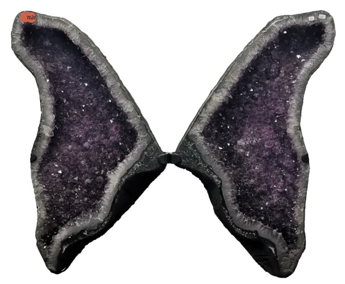 Paire de géode 'papillon' de 80x78cm - 54 kg. Vendu avec socle en métal sur mesure. Qualité AA, Brésil !