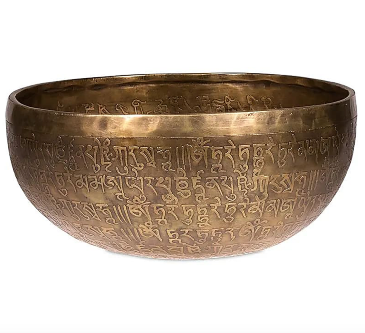 Bowl with engraving of the goddess 'White Tara' on the inside, 28 centimeters - approximately 2200 grams. Sold with a suitable mallet! Magnificent piece 'handmade' in Nepal