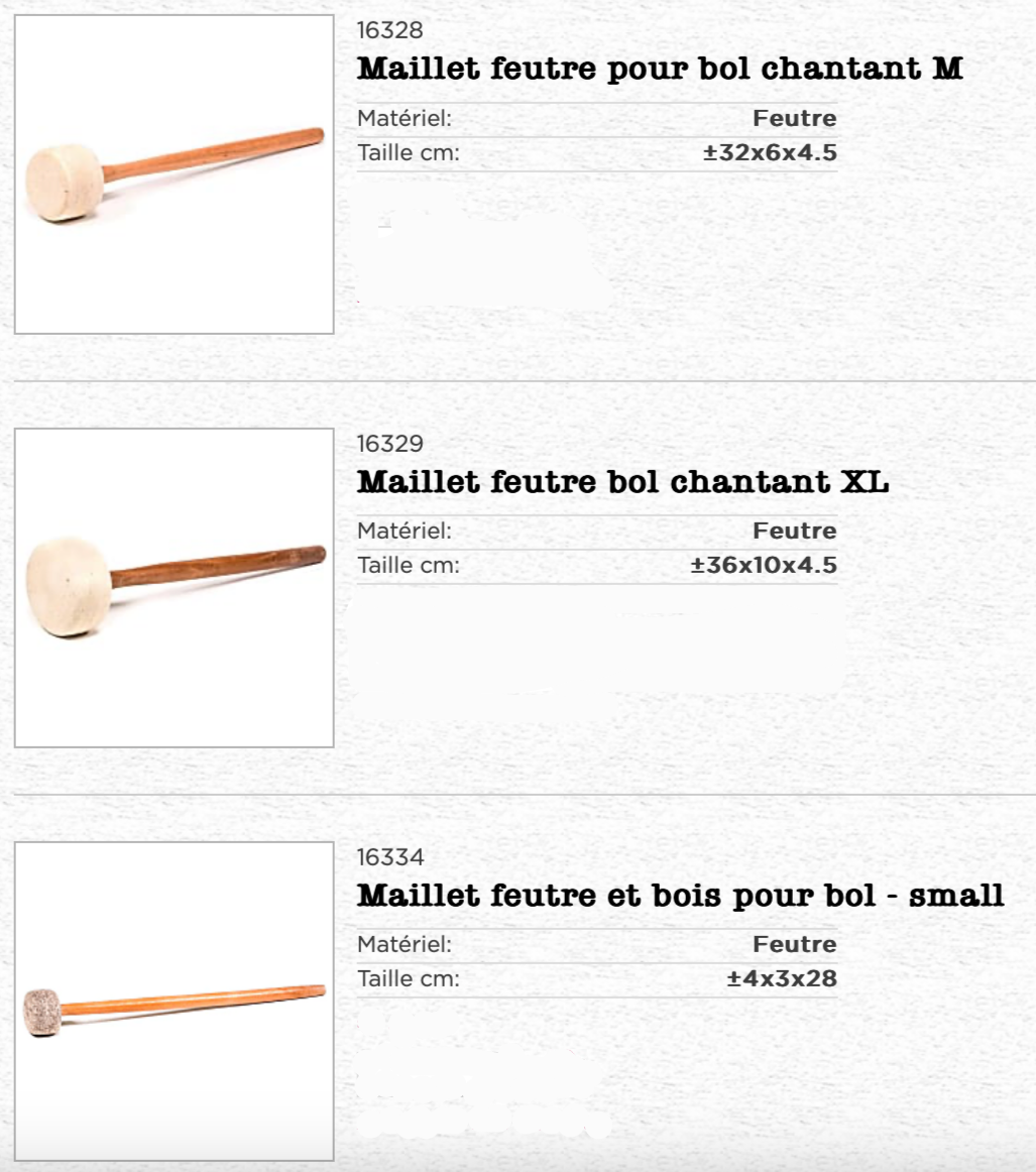 A selection of various mallets, over 30 models at a glance! For singing bowls, gongs, and more, several models and sizes to choose from!