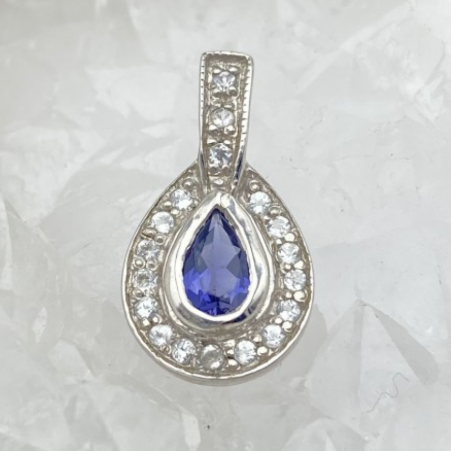 Collection Retro' | Pendentif en Argent serti d'une pierre 'gemme' en : Aigue-Marine - Améthyste - Grenat - Iolite - Péridot - Quartz fumé ou Lemon !