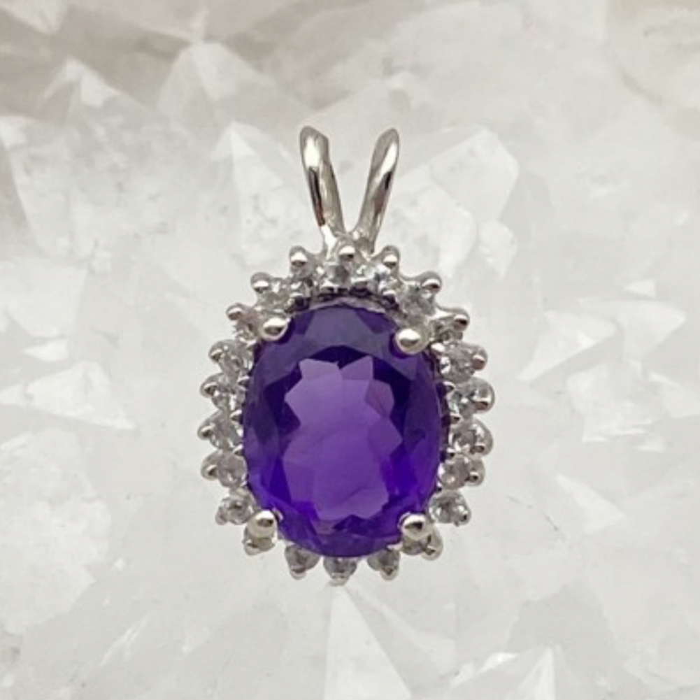 Collection Retro' | Pendentif en Argent serti d'une pierre 'gemme' en : Aigue-Marine - Améthyste - Grenat - Iolite - Péridot - Quartz fumé ou Lemon !