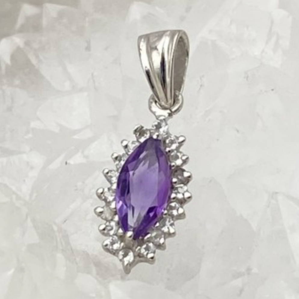 Collection Retro' | Pendentif en Argent serti d'une pierre 'gemme' en : Aigue-Marine - Améthyste - Grenat - Iolite - Péridot - Quartz fumé ou Lemon !