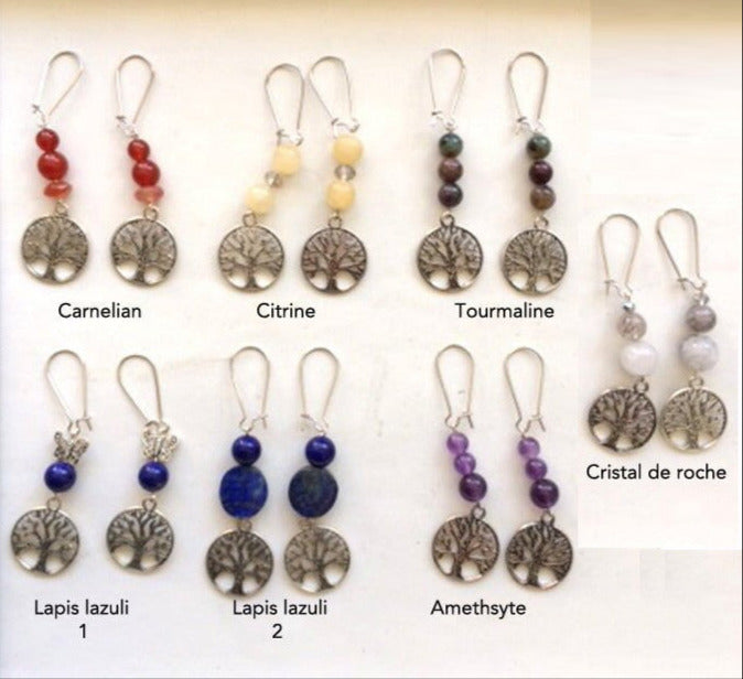 Boucles d'oreilles collection 'Arbre de vie', concept Gem & Zen, qualité AA à AAA, montées par "Gem & Zen". Vendu en finition Argent, laiton ton Argent ou doré + options pour des choix de montures, parfait !