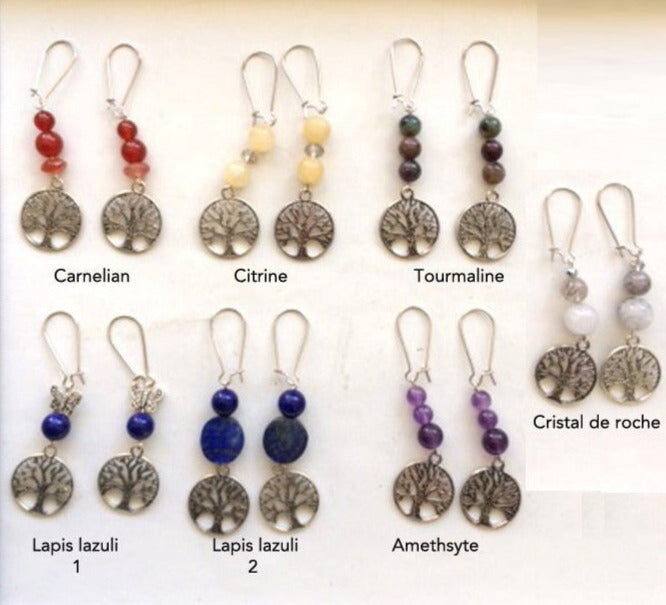 Boucles d'oreilles collection 'Arbre de vie', concept Gem & Zen, qualité AA à AAA, montées par "Gem & Zen". Vendu en finition Argent, laiton ton Argent ou doré + options pour des choix de montures, parfait !