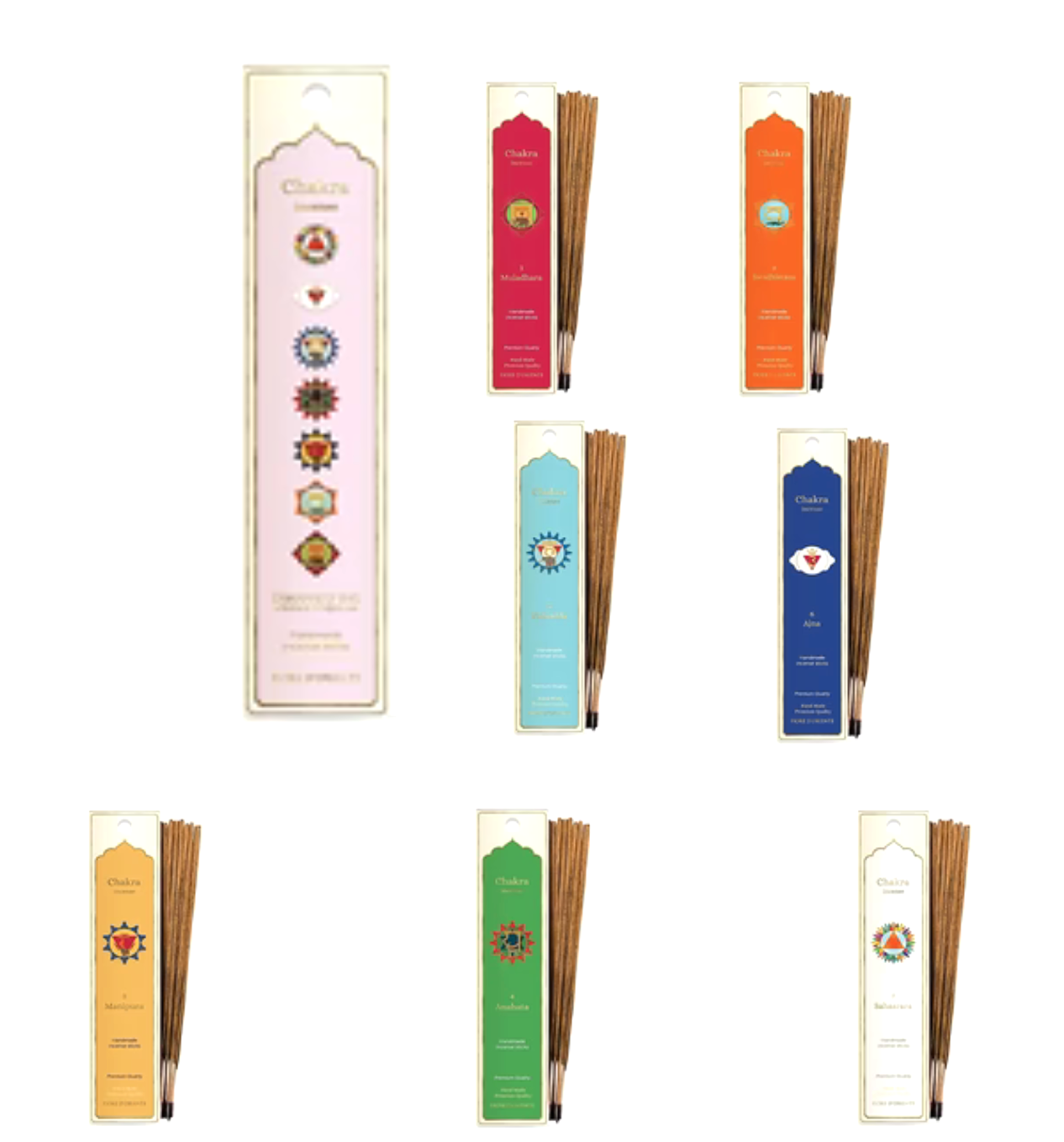 Incense from 'Fiore d'Oriente', '7 Chakras' series, pack of approximately 20 sticks. Burn time: ± 60 to 70 minutes per stick! Very good quality!