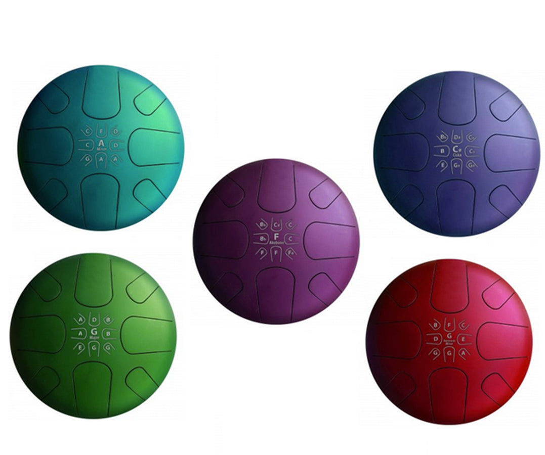 Tongdrum/Handpan, 25cm de diamètre x 13 centimètres de hauteur - 2,40 kilogrammes 5 modèles au choix ! vendu avec une housse et 2 baguettes, parfait ! Extra plat, léger, parfait pour voyager et transporter !