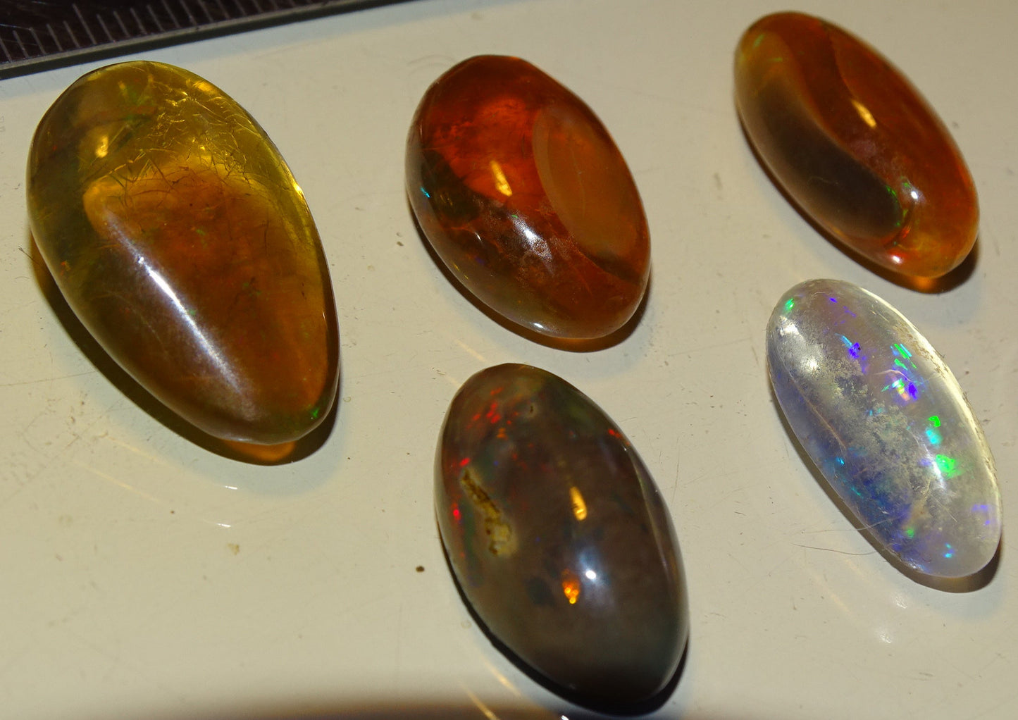 Opale multi-feu, cabochons au choix de 1,9x0,8x7 millimètres à 23x15x0,9. L'authentique et mythique pierre pafait en bijouterie, collection ,exposition...!