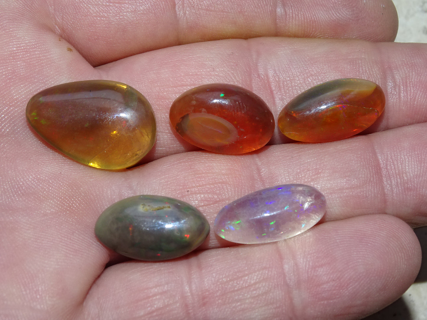 Opale multi-feu, cabochons au choix de 1,9x0,8x7 millimètres à 23x15x0,9. L'authentique et mythique pierre pafait en bijouterie, collection ,exposition...!