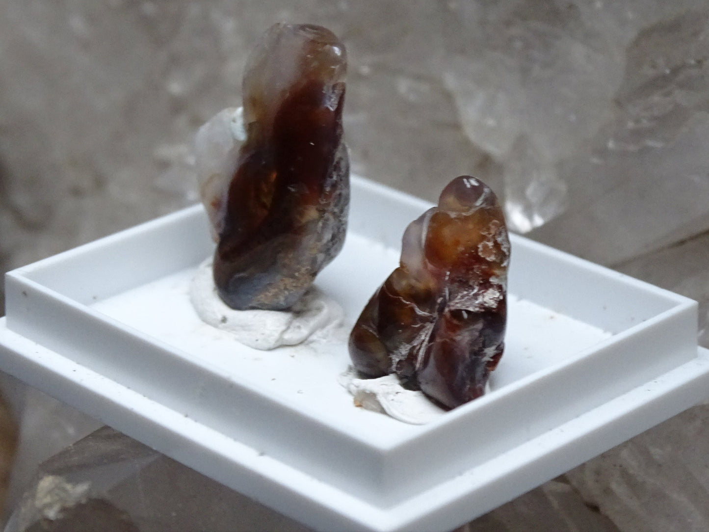 Fire agate from Mexico, 2 specimens of 2.8 grams (25x15x0.8 mm) or 1.2 grams (16x12x0.7 mm). Superb and surprising raw and natural specimens, perfect for collection, exhibition...!