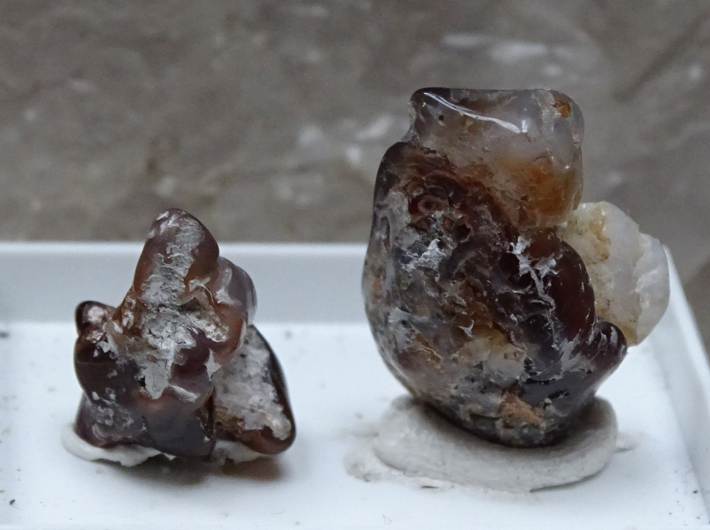 Fire agate from Mexico, 2 specimens of 2.8 grams (25x15x0.8 mm) or 1.2 grams (16x12x0.7 mm). Superb and surprising raw and natural specimens, perfect for collection, exhibition...!