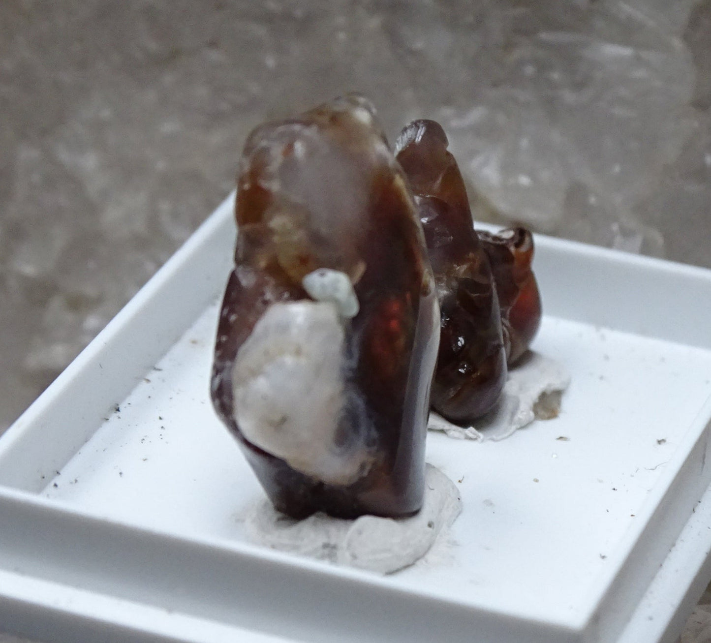 Fire agate from Mexico, 2 specimens of 2.8 grams (25x15x0.8 mm) or 1.2 grams (16x12x0.7 mm). Superb and surprising raw and natural specimens, perfect for collection, exhibition...!