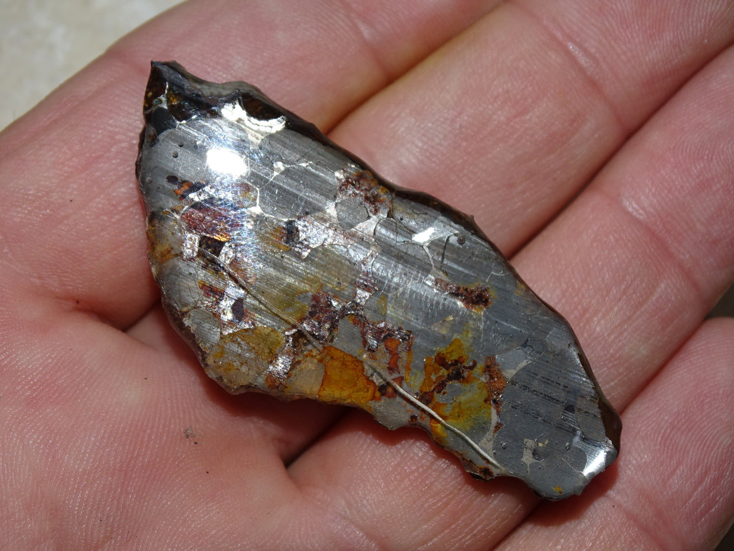 Sélection de météorites Pallasites Sericho, de 6 à 40 gr. Se distinguent par la présence de gros cristaux d'olivine en inclusion dans la matrice, magnifique !