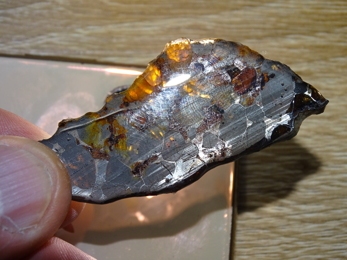 Sélection de météorites Pallasites Sericho, de 6 à 40 gr. Se distinguent par la présence de gros cristaux d'olivine en inclusion dans la matrice, magnifique !