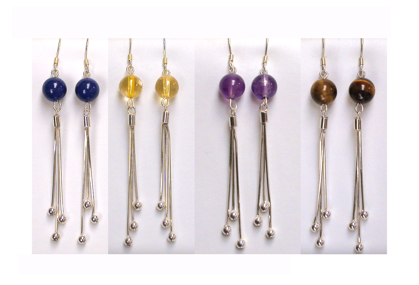 Boucles d'oreilles en améthyste, citrine, lapis lazuli ou oeil de tigre, perle de 8mm avec fantaisies, qualité AA à AAA. Vendu en Argent 0.925, parfait !