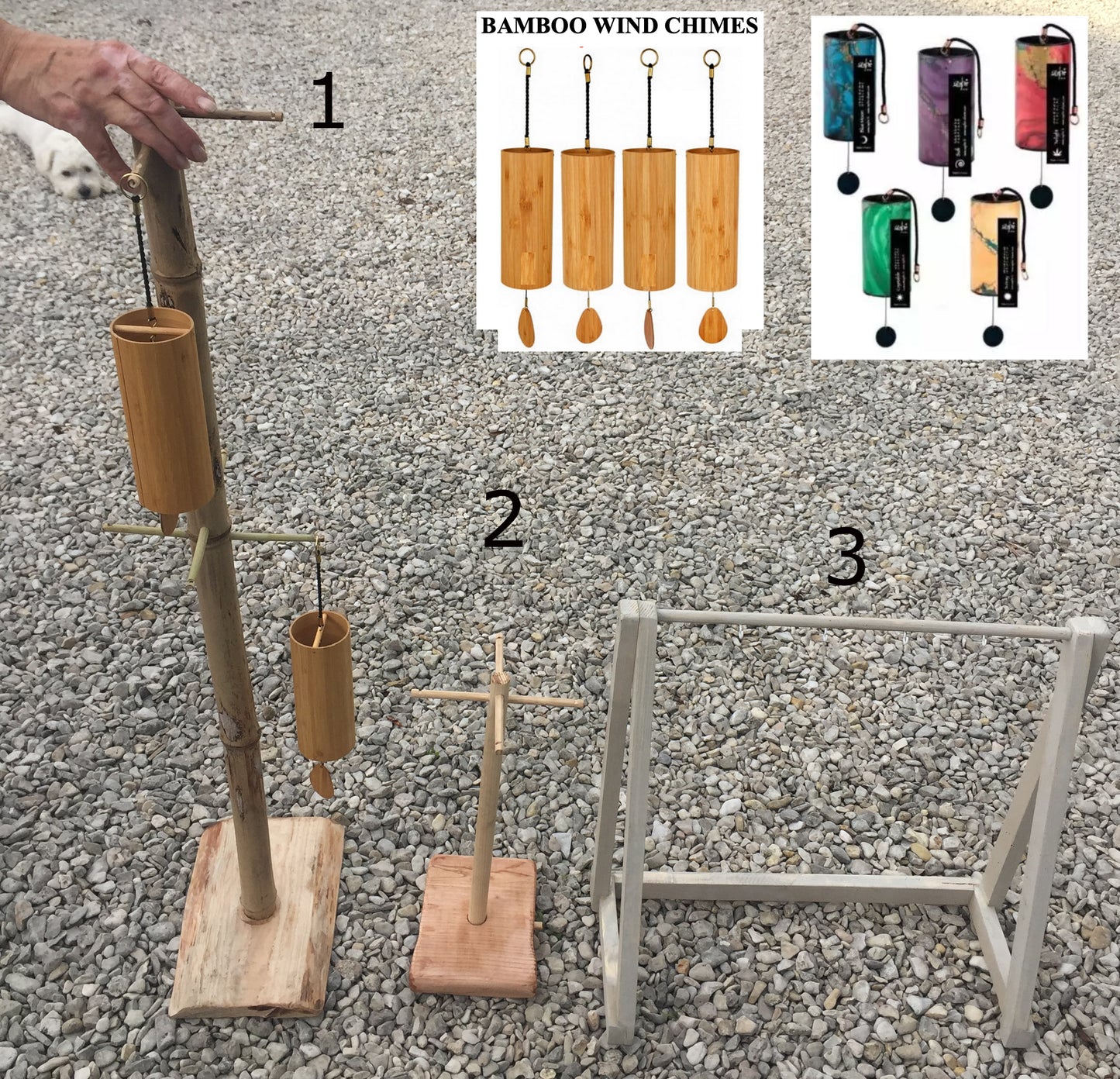 Gem & Zen creation, 'double row' wooden stands, for Koshi, Zaphir or other style chimes, 45 or 95 centimeters high, base 20 x 20cm. Also suitable for Tibetan cymbal (Tingsha). 'Matte' or 'glossy' finish option, perfect!
