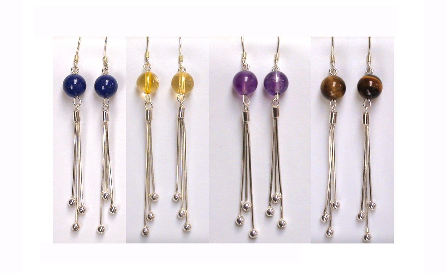 Boucles d'oreilles en améthyste, citrine, lapis lazuli ou oeil de tigre, perle de 8mm avec fantaisies, qualité AA à AAA. Vendu en Argent 0.925, parfait !