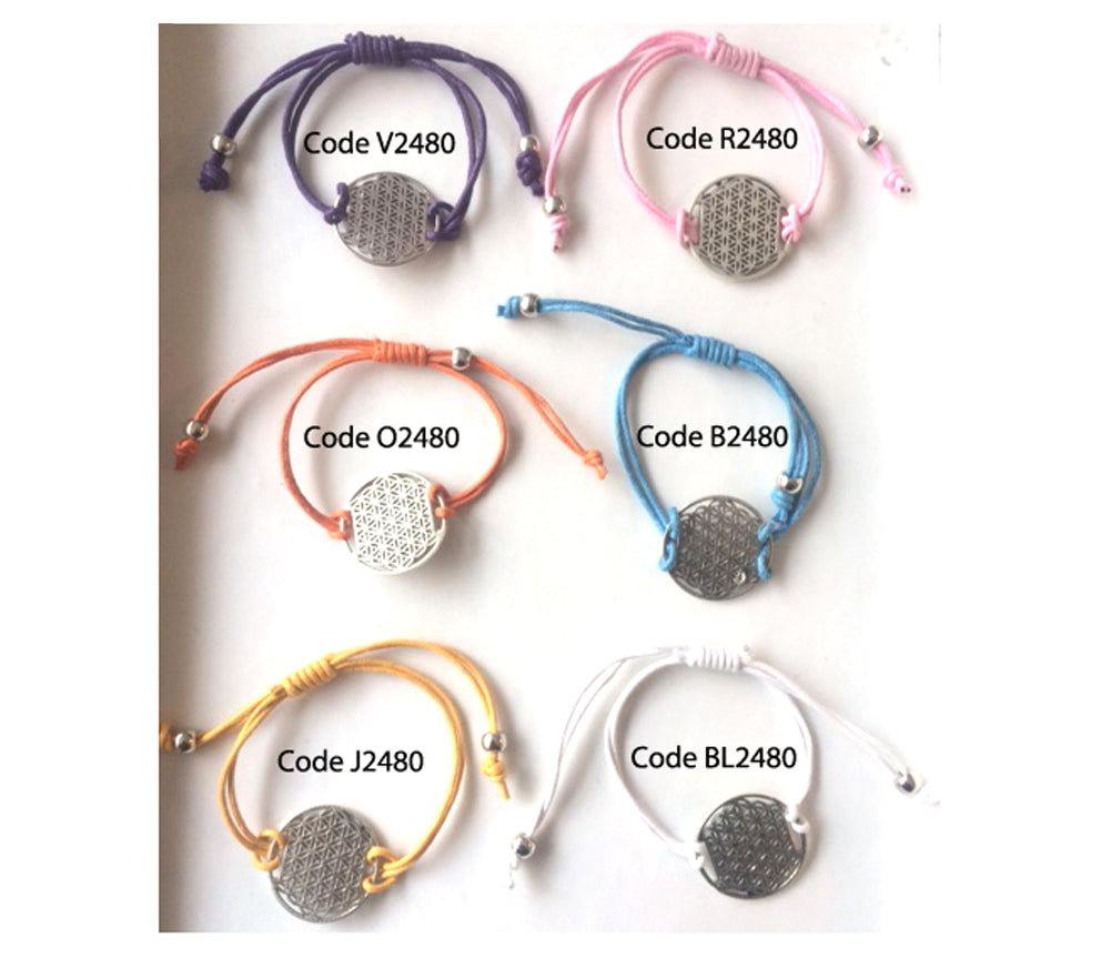 Collection of sliding closure bracelets with 30 millimeter Flower of Life. Adjustable length from 16.5 to 20 centimeters!
