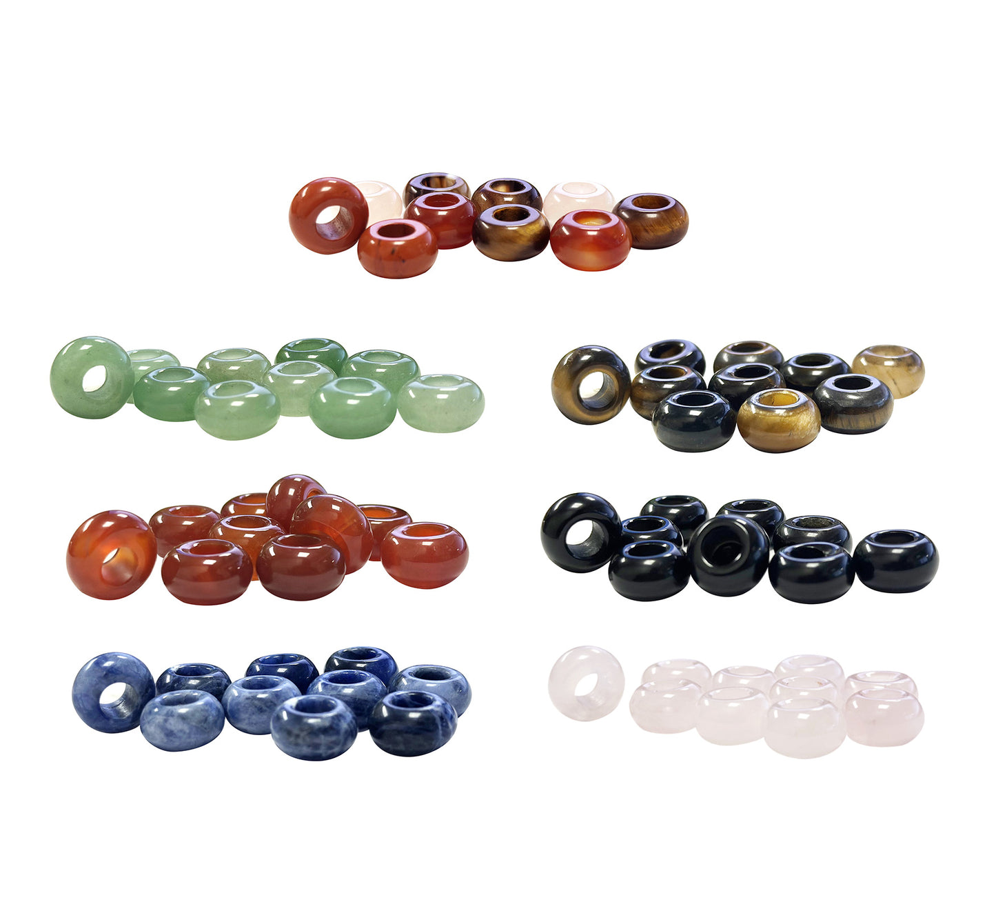 Perles en pierres naturelles de 14 millimètres de diamètre avec un trou d'environ 6 mm. Parfait pour vos projets de bijoux, macramé. Disponible en Sodalite, Œil de Tigre, Quartz Rose, Aventurine, Onyx, Cornaline ou bien en assortiment. Vendu par 10 !