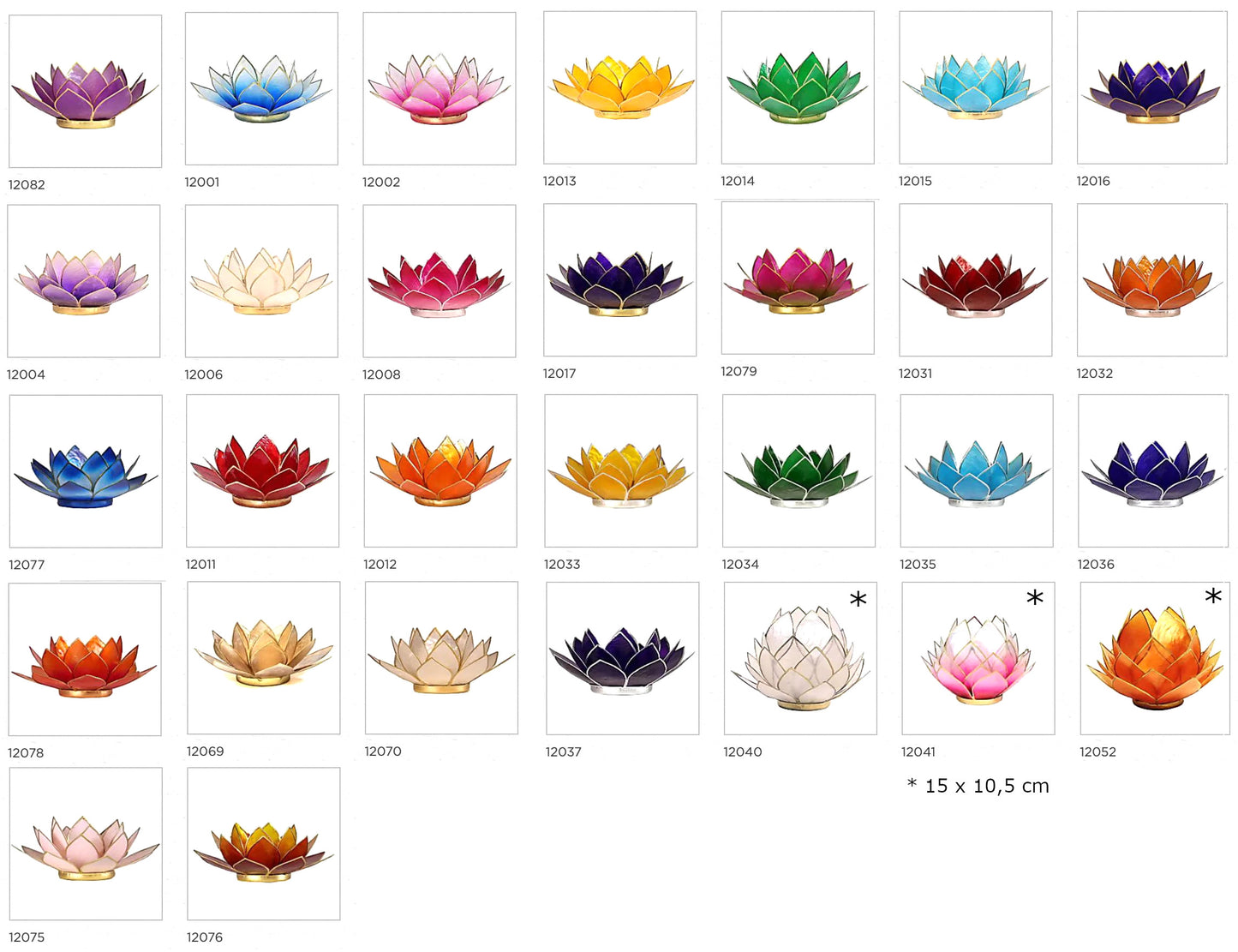 Selection of 'Lotus' candle holders made of capiz shell, 13.5 centimeters x 5.5 centimeters high. Magnificent colors, incredible effects, perfect!