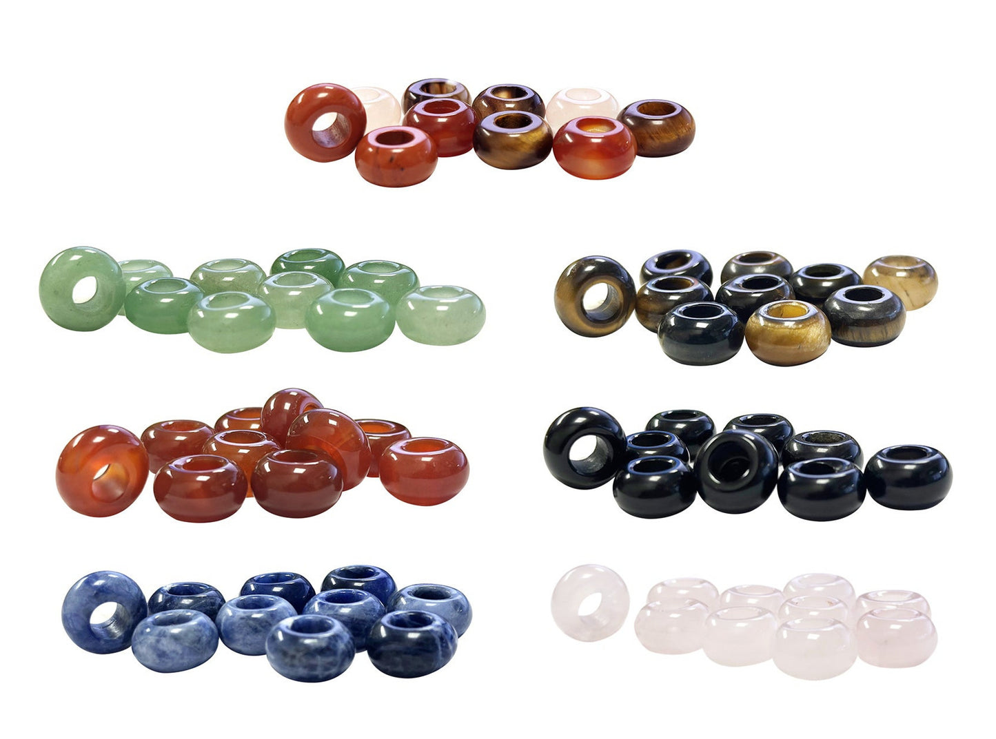 Perles en pierres naturelles de 14 millimètres de diamètre avec un trou d'environ 6 mm. Parfait pour vos projets de bijoux, macramé. Disponible en Sodalite, Œil de Tigre, Quartz Rose, Aventurine, Onyx, Cornaline ou bien en assortiment. Vendu par 10 !