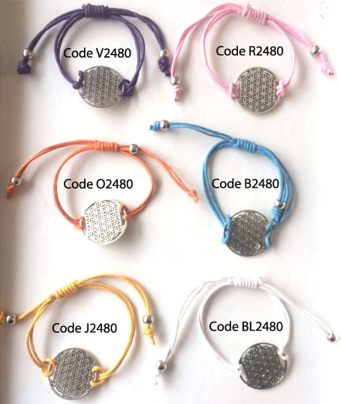 Collection of sliding closure bracelets with 30 millimeter Flower of Life. Adjustable length from 16.5 to 20 centimeters!