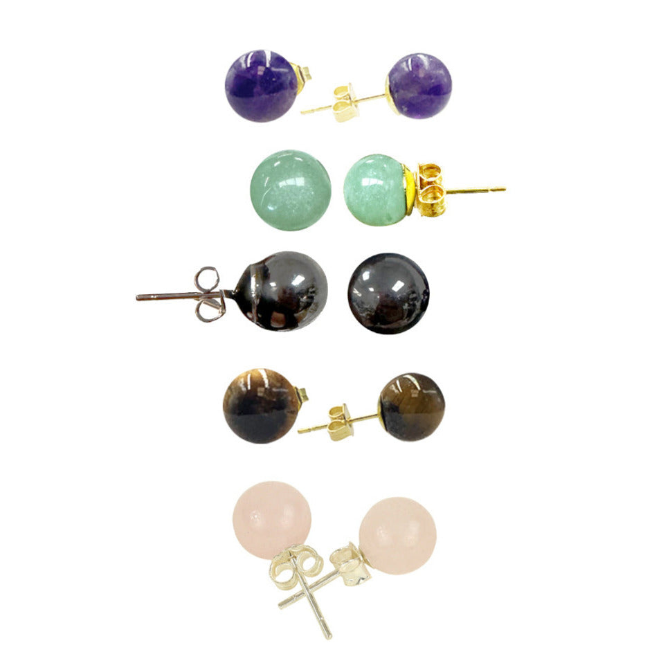 Puces/ Clous/ Boucles d'oreilles en Améthyste, Aventurine, Hématite, Oeil de tigre, Quartz rose. Qualité A à AA. Finition laiton argenté ou doré. Elégant, fin et parfait !
