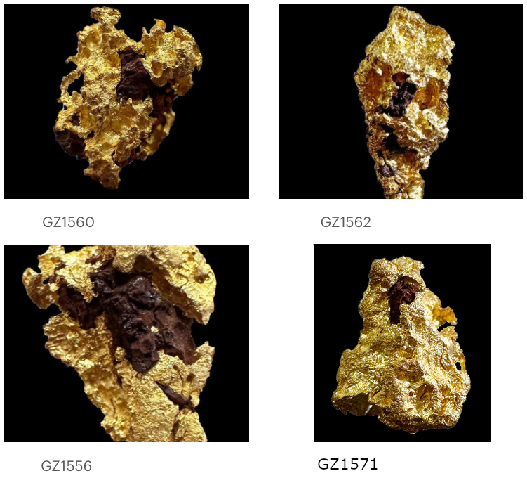 Or natif de la mine Laverton en Australie, 4 pépites au choix, très belles pièces de minéralogie. Rare !