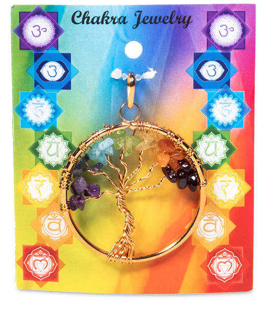 Tree of Life '7 chakras', a universal symbol of strength, grounding, and spiritual growth, pendant in gold-plated or silver-plated brass, 40 millimeters in diameter. Comes with a drawstring, ready to wear or give as a gift, perfect!