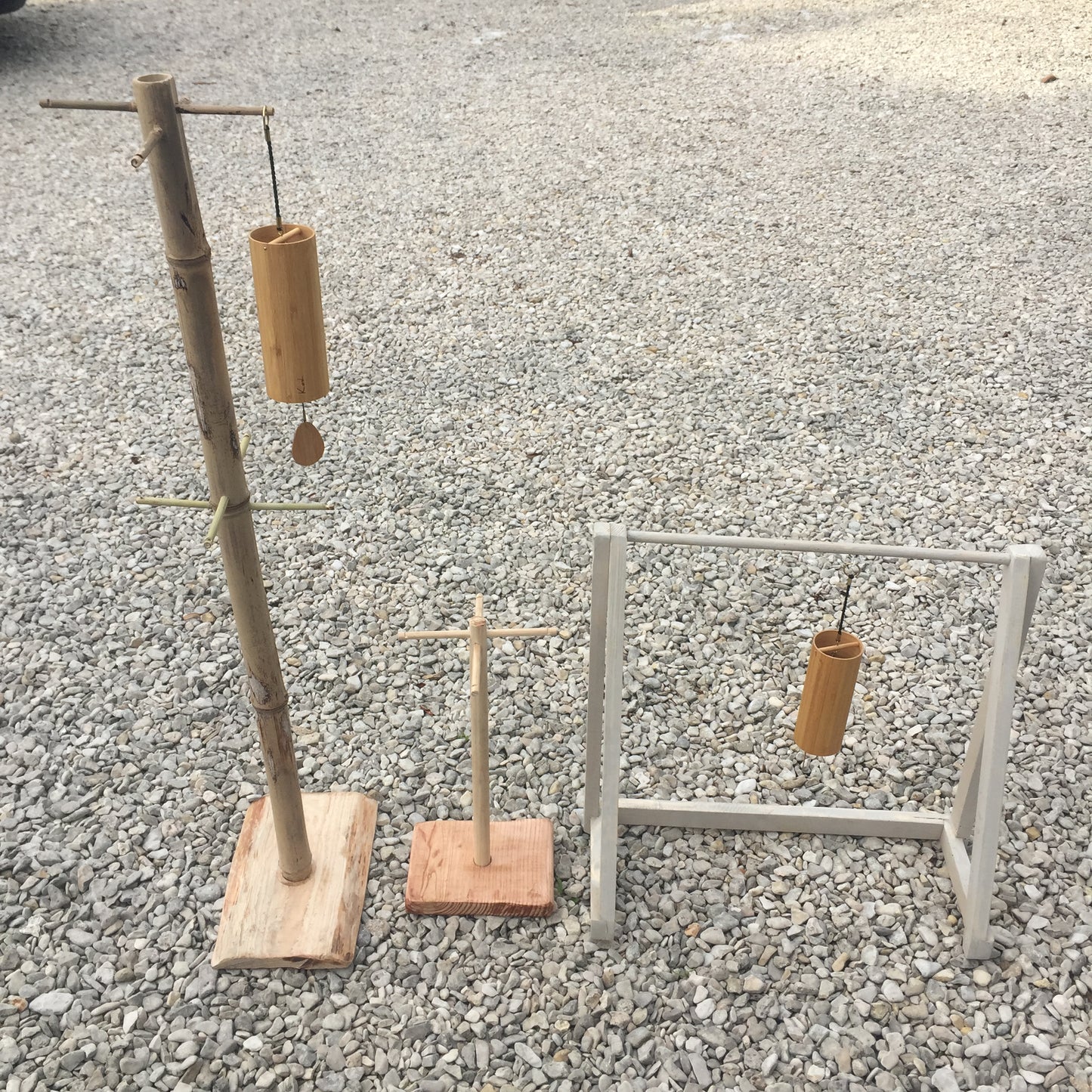 Gem & Zen creation, 'double row' wooden stands, for Koshi, Zaphir or other style chimes, 45 or 95 centimeters high, base 20 x 20cm. Also suitable for Tibetan cymbal (Tingsha). 'Matte' or 'glossy' finish option, perfect!