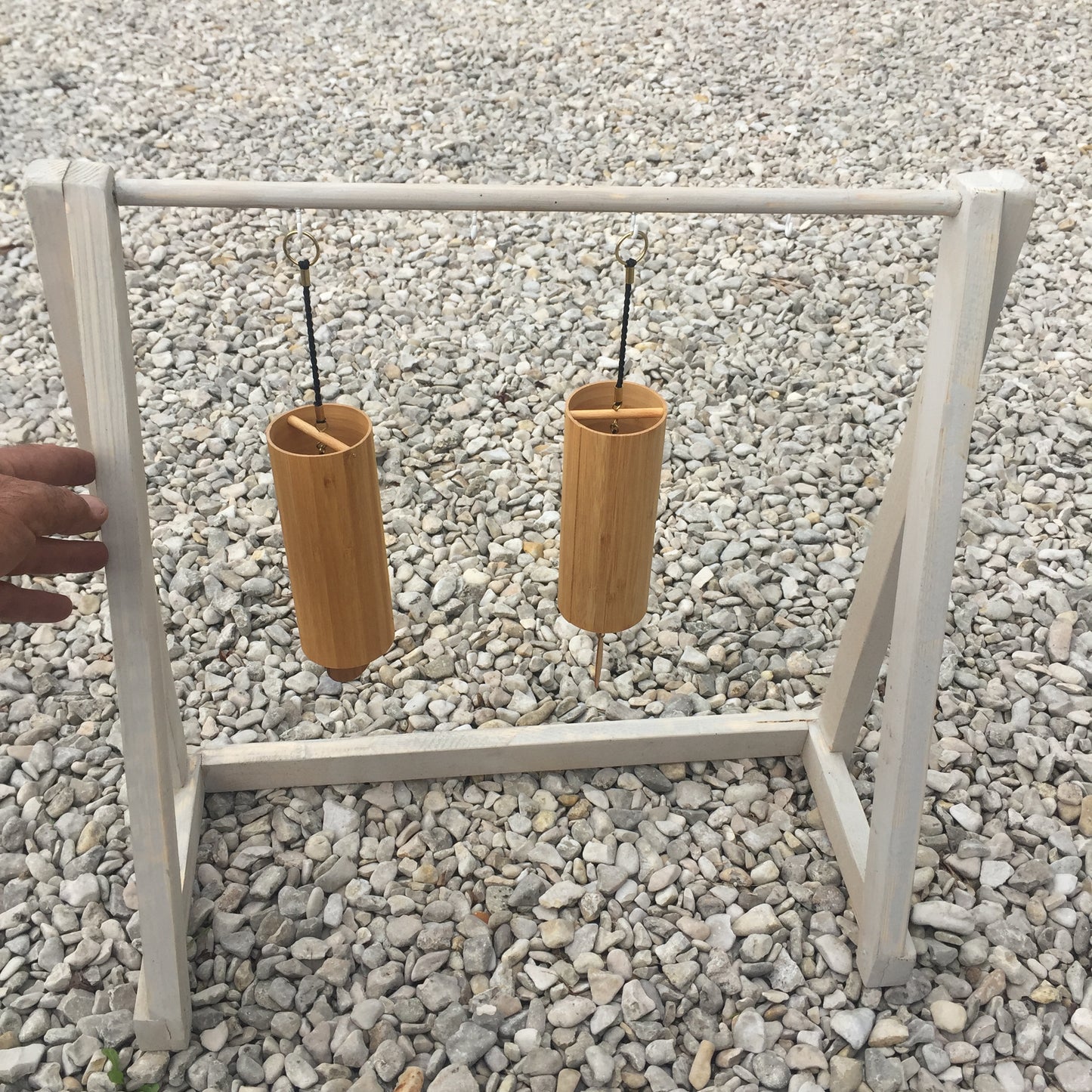 Gem & Zen creation, 'double row' wooden stands, for Koshi, Zaphir or other style chimes, 45 or 95 centimeters high, base 20 x 20cm. Also suitable for Tibetan cymbal (Tingsha). 'Matte' or 'glossy' finish option, perfect!