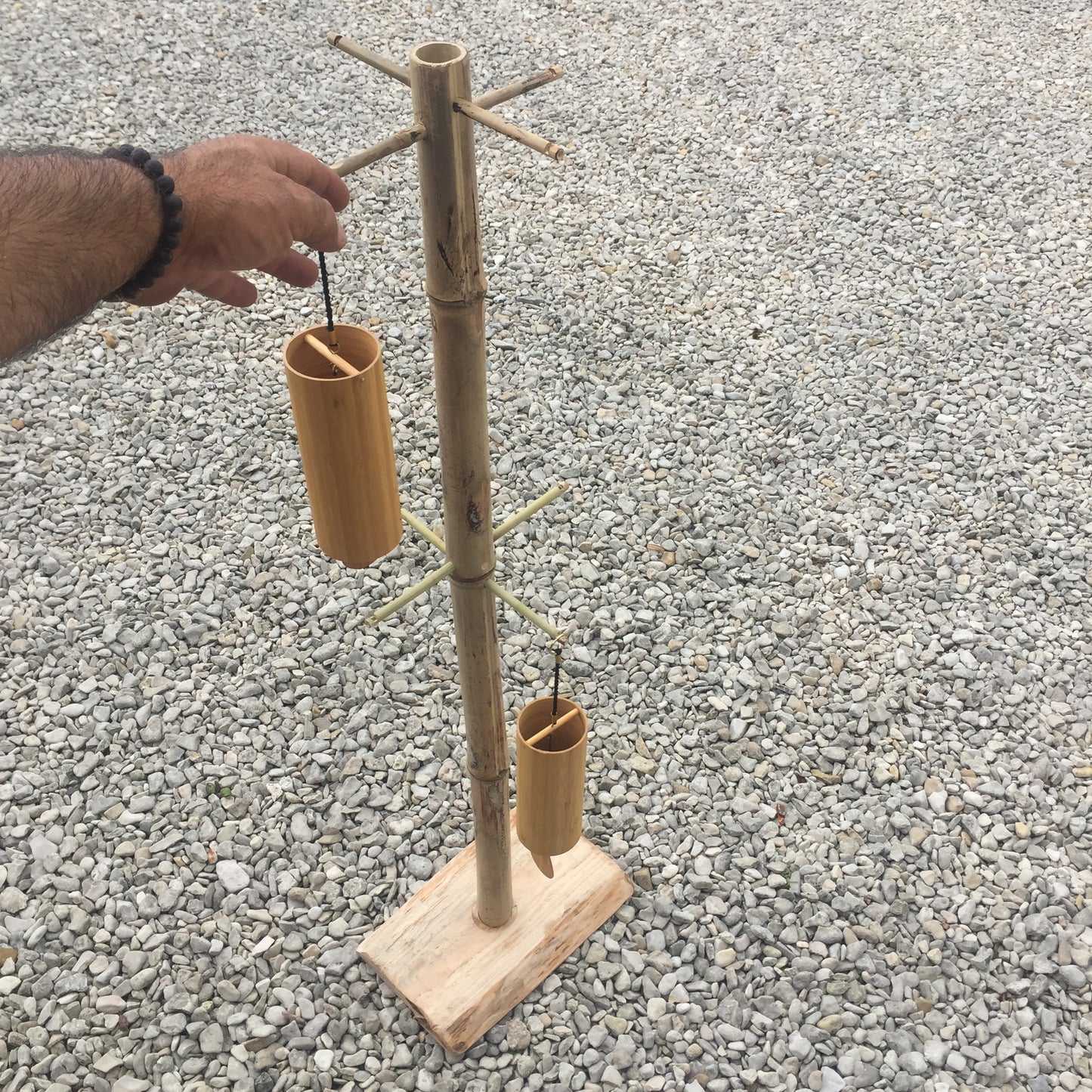 Gem & Zen creation, 'double row' wooden stands, for Koshi, Zaphir or other style chimes, 45 or 95 centimeters high, base 20 x 20cm. Also suitable for Tibetan cymbal (Tingsha). 'Matte' or 'glossy' finish option, perfect!