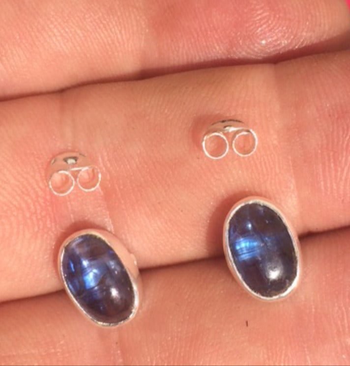 Studs/Studs/Earrings in 'Blue Kyanite' from Brazil, AA to AAA quality. 0.925 Silver finish, perfect!