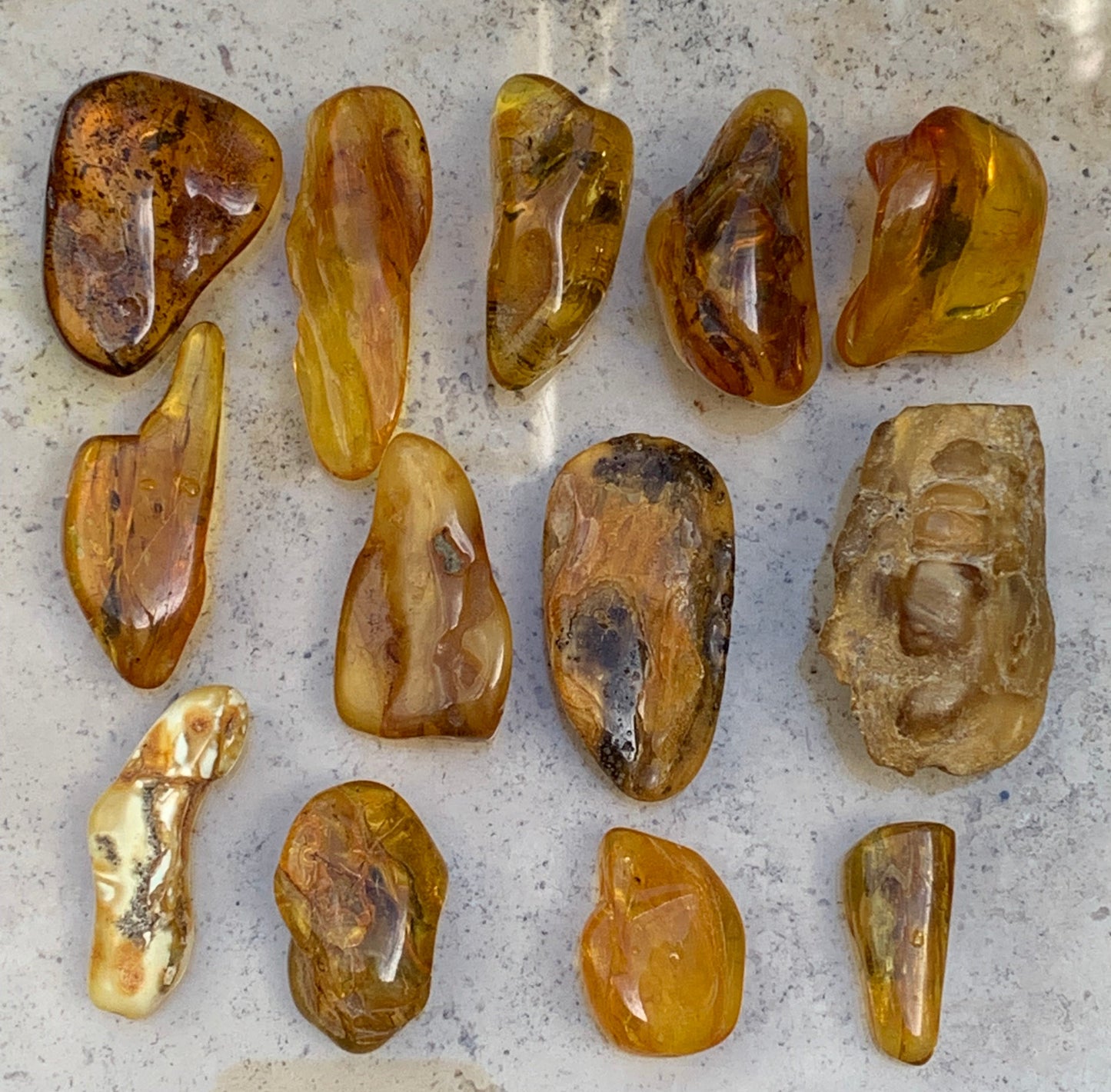 Lithuanian amber, a selection of tumbled (polished) specimens, premium quality. 40x25x15 mm on average! Perfect for jewelry, collecting, etc.