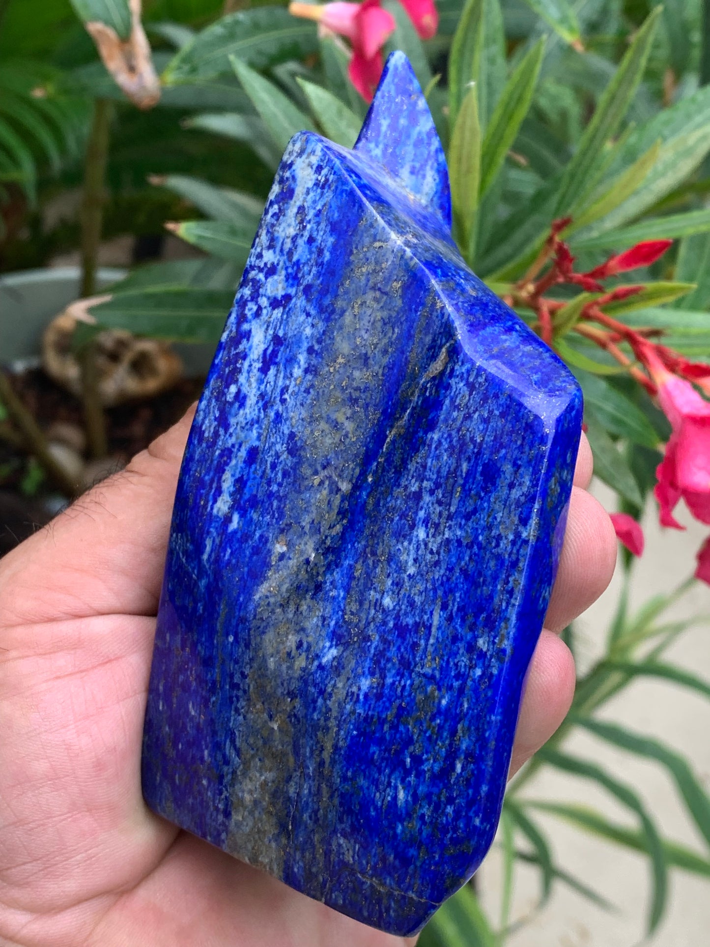 Lapis lazuli, forme libre polie de 135 x 71 x 42 mm - 479 grammes. Un bleu envoûtant et fascinant, pierre des pharaons !
