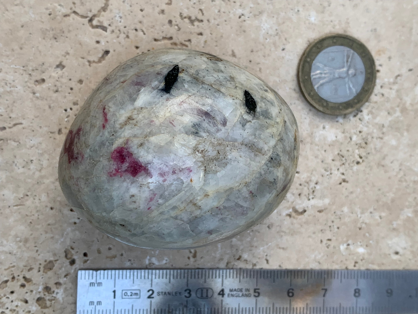 Rubellite Tourmaline, large round pebble measuring 60 x 50 x 45 mm - 179.2 grams. A very beautiful and unique piece!