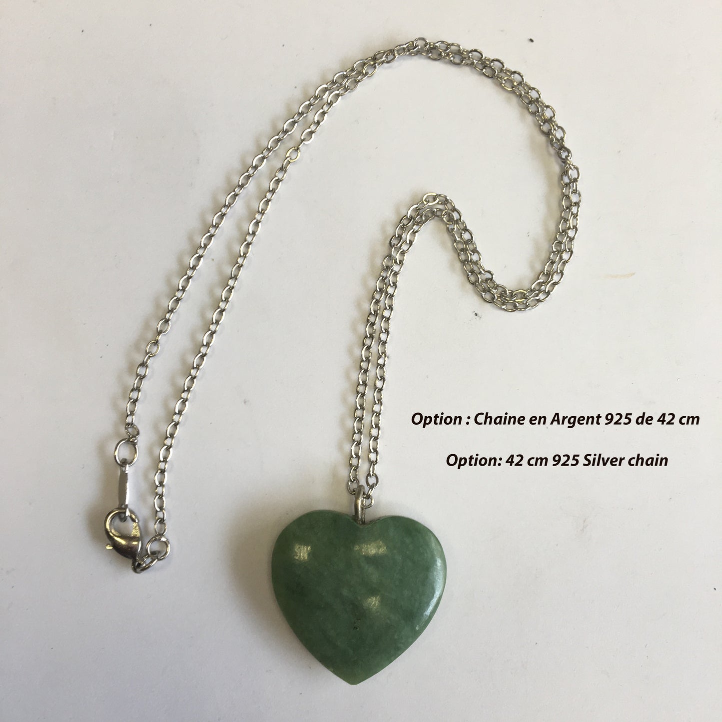 Serpentine ! Pendentif 'coeur' en Argent, 25mm de hauteur x 25 de largeur x 5 d'épaisseur. Vendu avec cordon réglable de couleur noire !