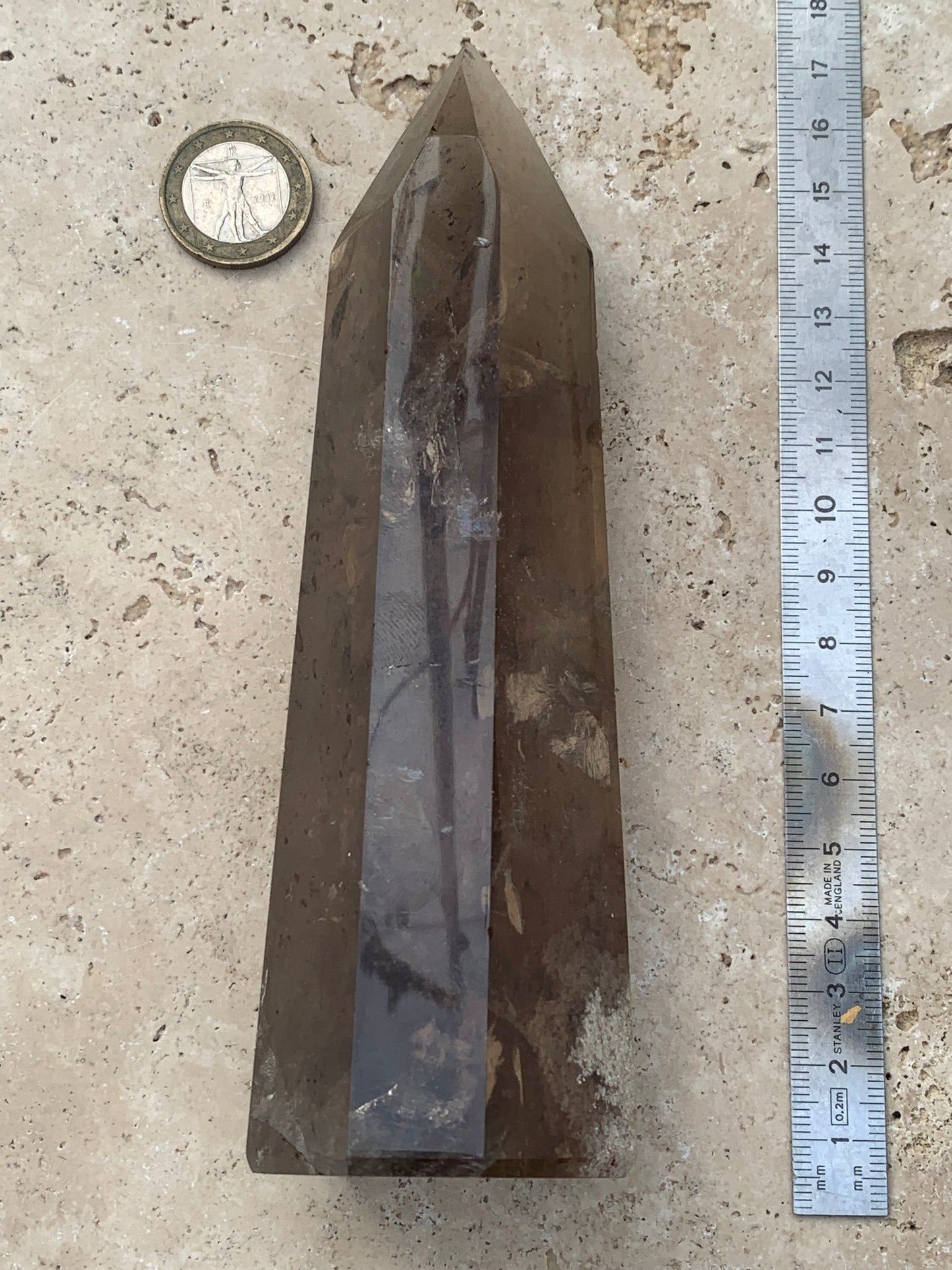 Cristal de roche fumé/ Quartz fumé, pointe laser de 160 x 50 x 44 mm - 446 grammes. Magnifique pièce pour exposition, lithothérapie, collection !