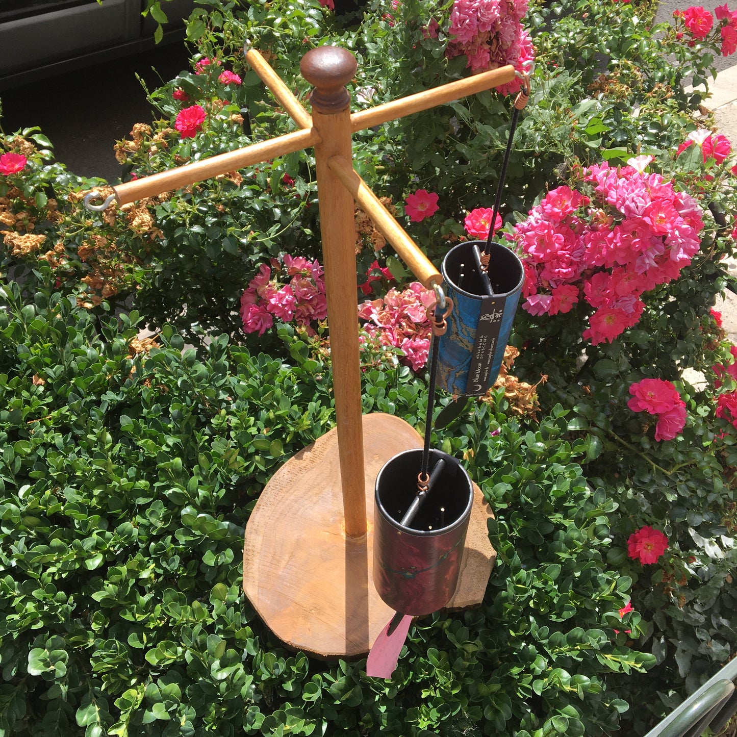 Gem & Zen creation, wooden supports for Koshi, Zaphir or other style chimes, 45 centimeters high, base 20 x 20cm. Also suitable for Tibetan cymbal (Tingsha). 'Matte' or 'glossy' finish option, perfect!