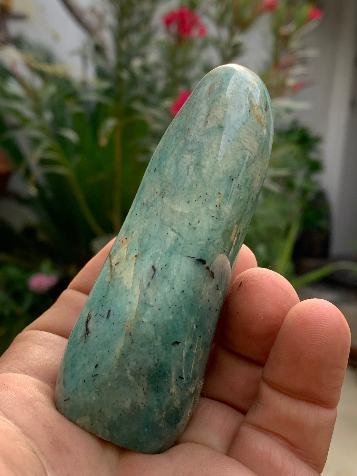 Amazonite, forme libre de 93 mm x 38 x 32 - 173,5 grammes. Belle qualité, magnifique pièce !