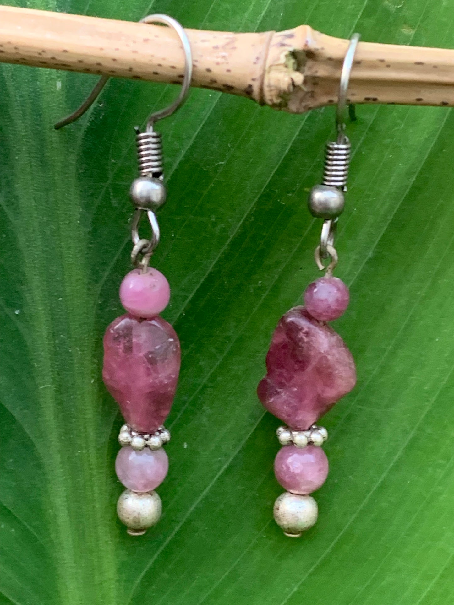 Pink Tourmaline (Rubellite) earrings, beaded on a post, AA to AAA quality. Sold in silver or brass with a silver or gold finish, perfect!