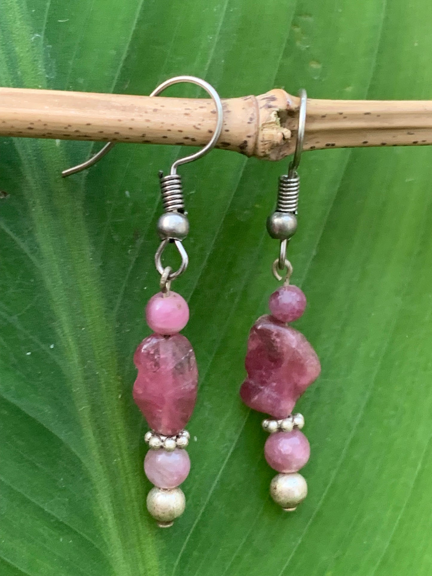 Pink Tourmaline (Rubellite) earrings, beaded on a post, AA to AAA quality. Sold in silver or brass with a silver or gold finish, perfect!