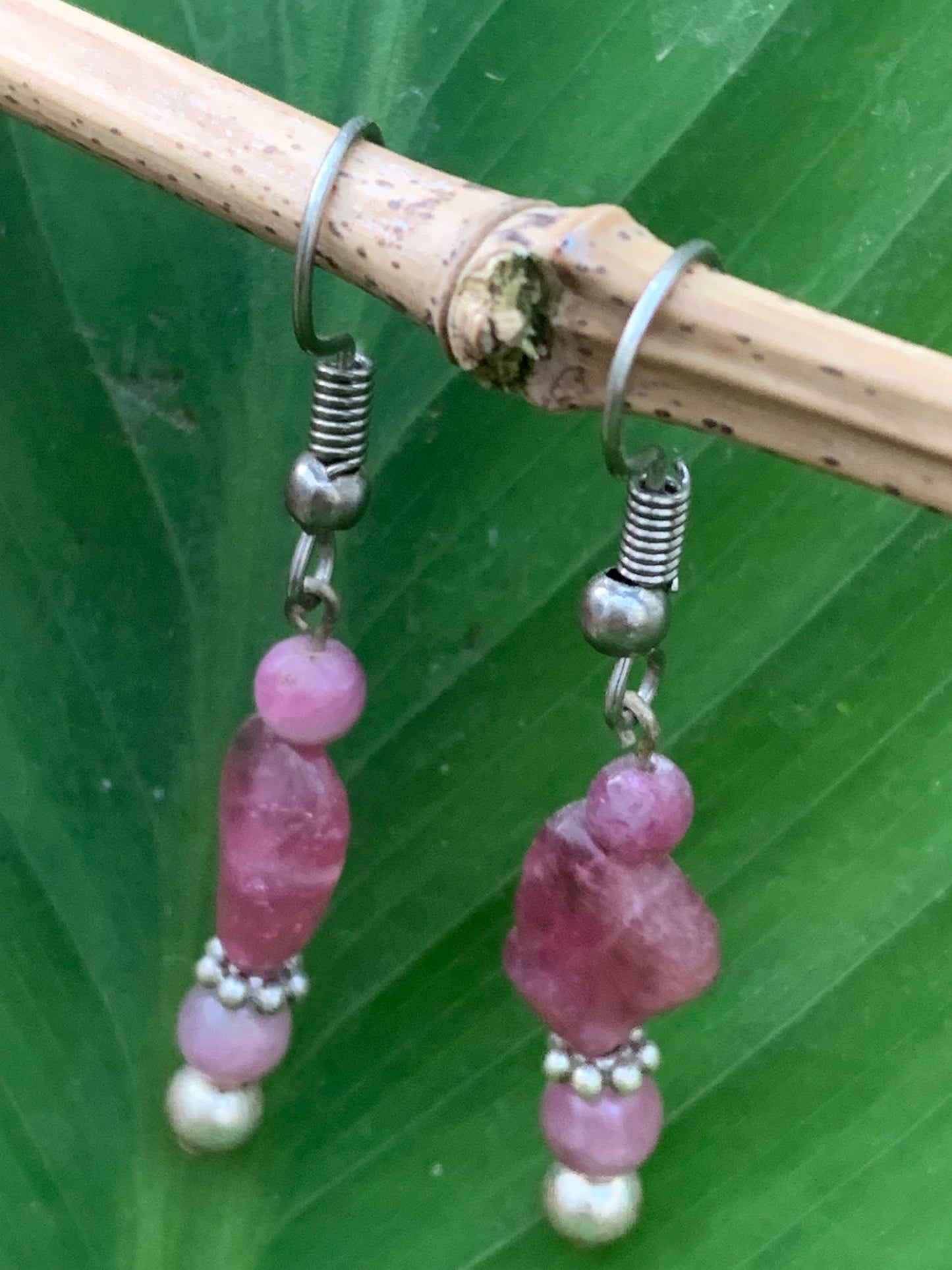 Pink Tourmaline (Rubellite) earrings, beaded on a post, AA to AAA quality. Sold in silver or brass with a silver or gold finish, perfect!