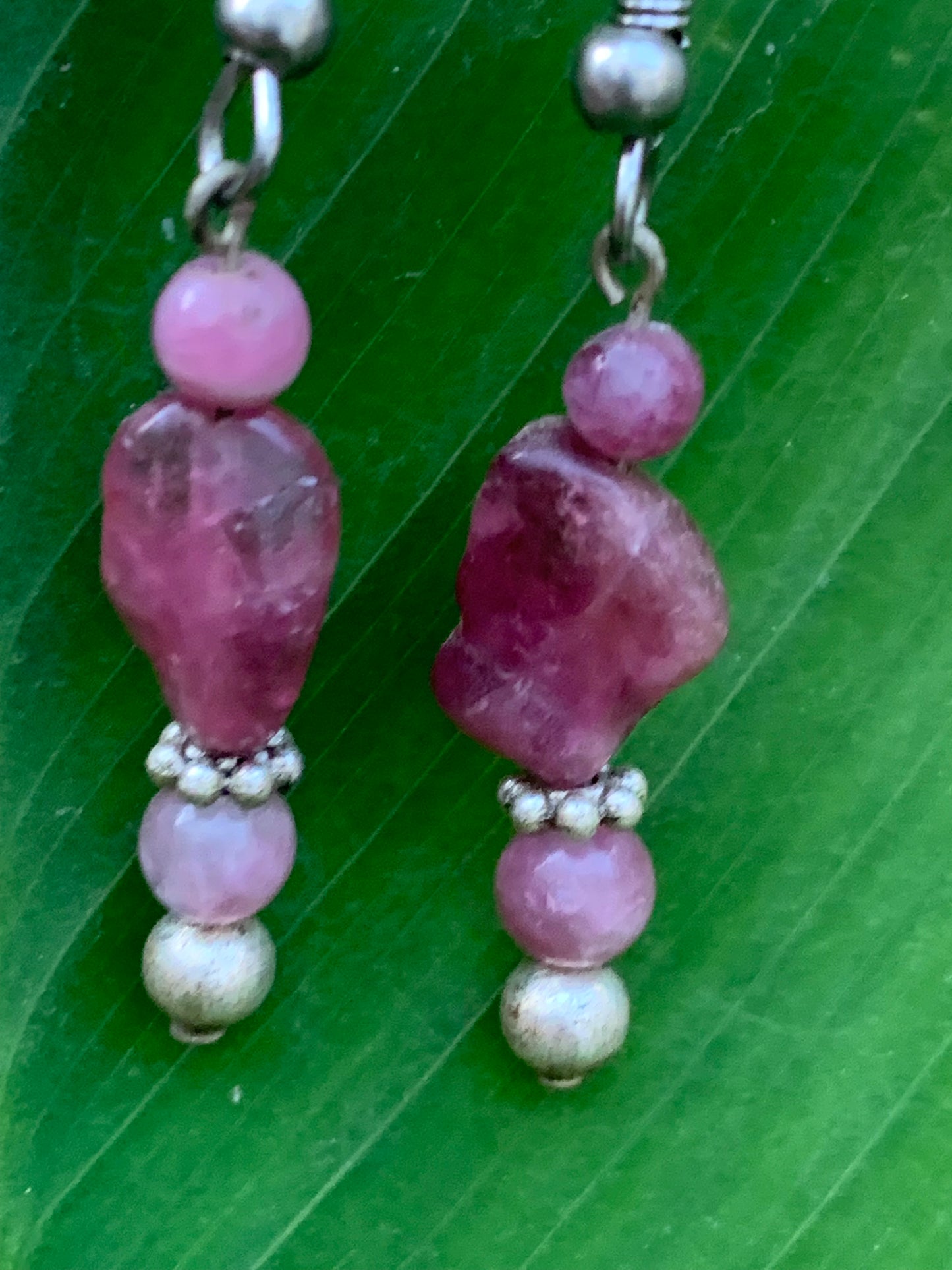 Pink Tourmaline (Rubellite) earrings, beaded on a post, AA to AAA quality. Sold in silver or brass with a silver or gold finish, perfect!
