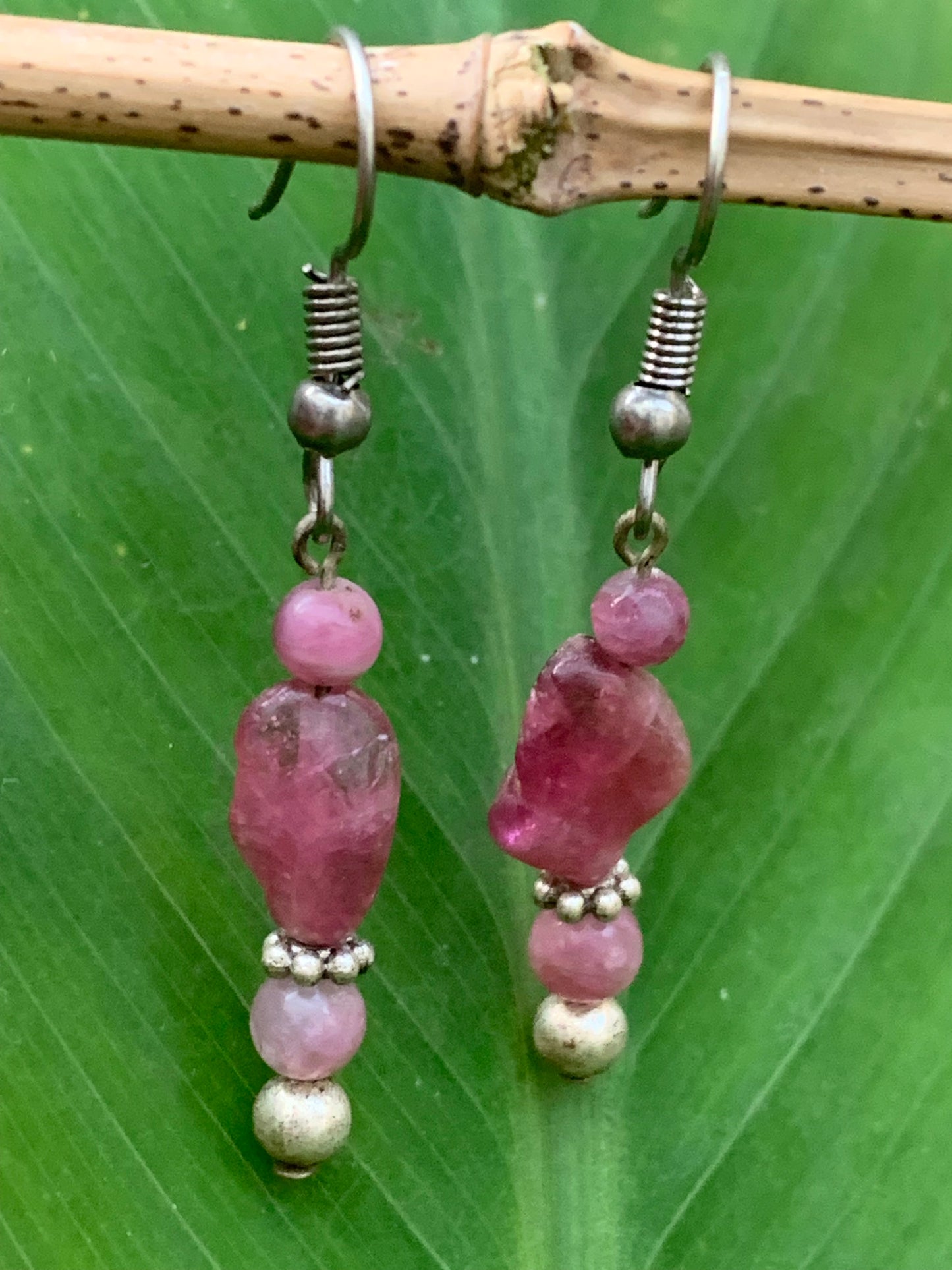 Pink Tourmaline (Rubellite) earrings, beaded on a post, AA to AAA quality. Sold in silver or brass with a silver or gold finish, perfect!