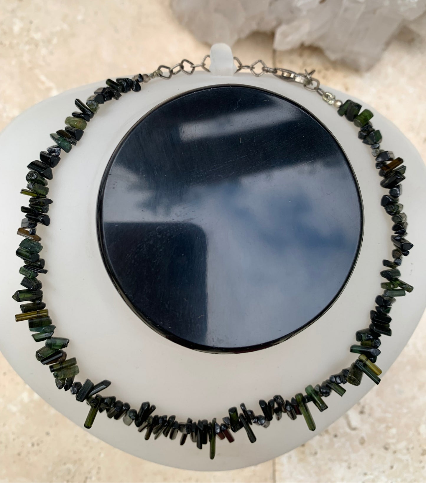 Bijoux d'exception, superbe collier en perle naturelle de tourmaline verte - verdelite, 40 centimètres de longueur, fait sur Argent ! Véritable œuvre d'art, chaque perle est un joyau !