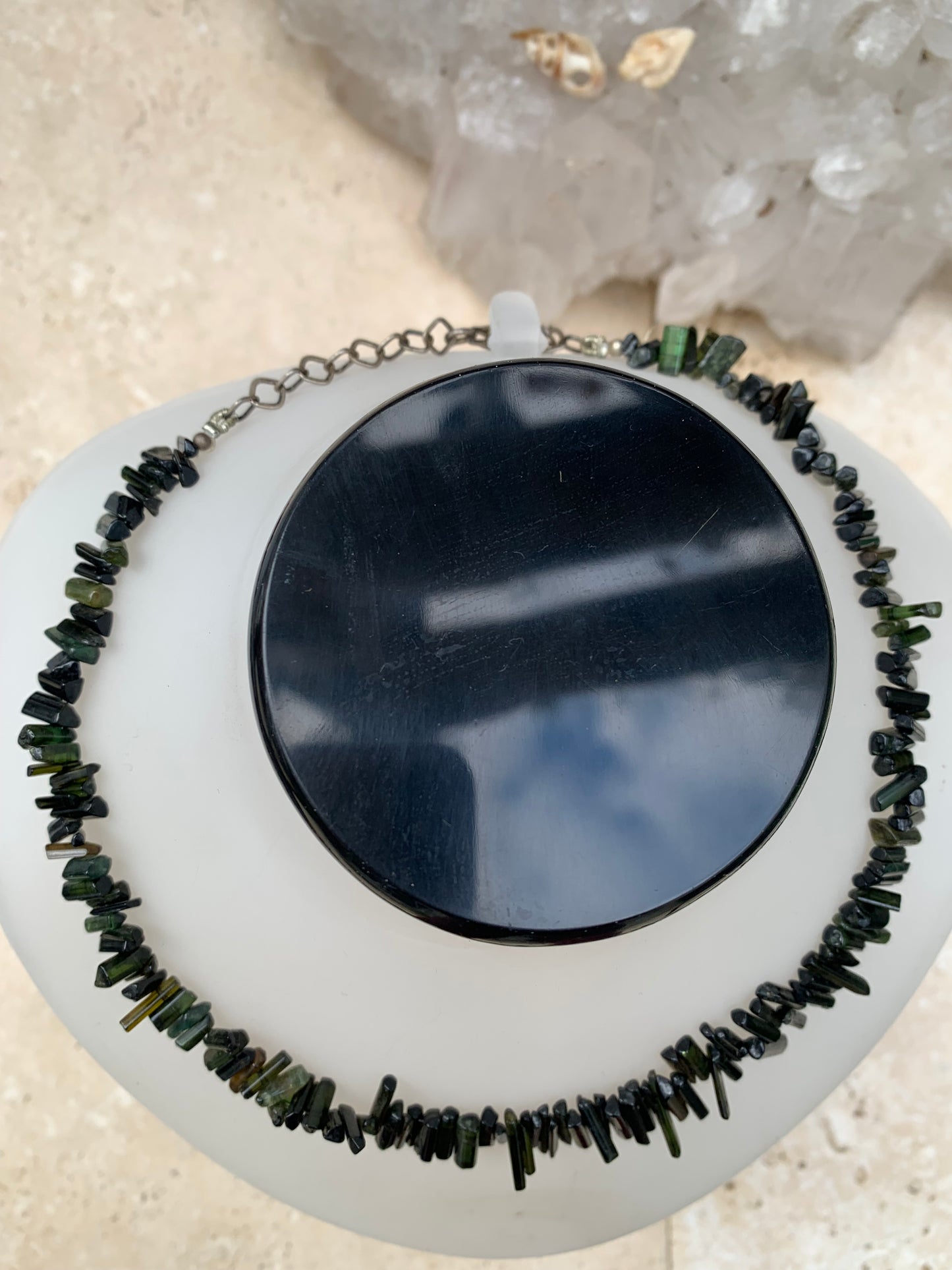 Bijoux d'exception, superbe collier en perle naturelle de tourmaline verte - verdelite, 40 centimètres de longueur, fait sur Argent ! Véritable œuvre d'art, chaque perle est un joyau !