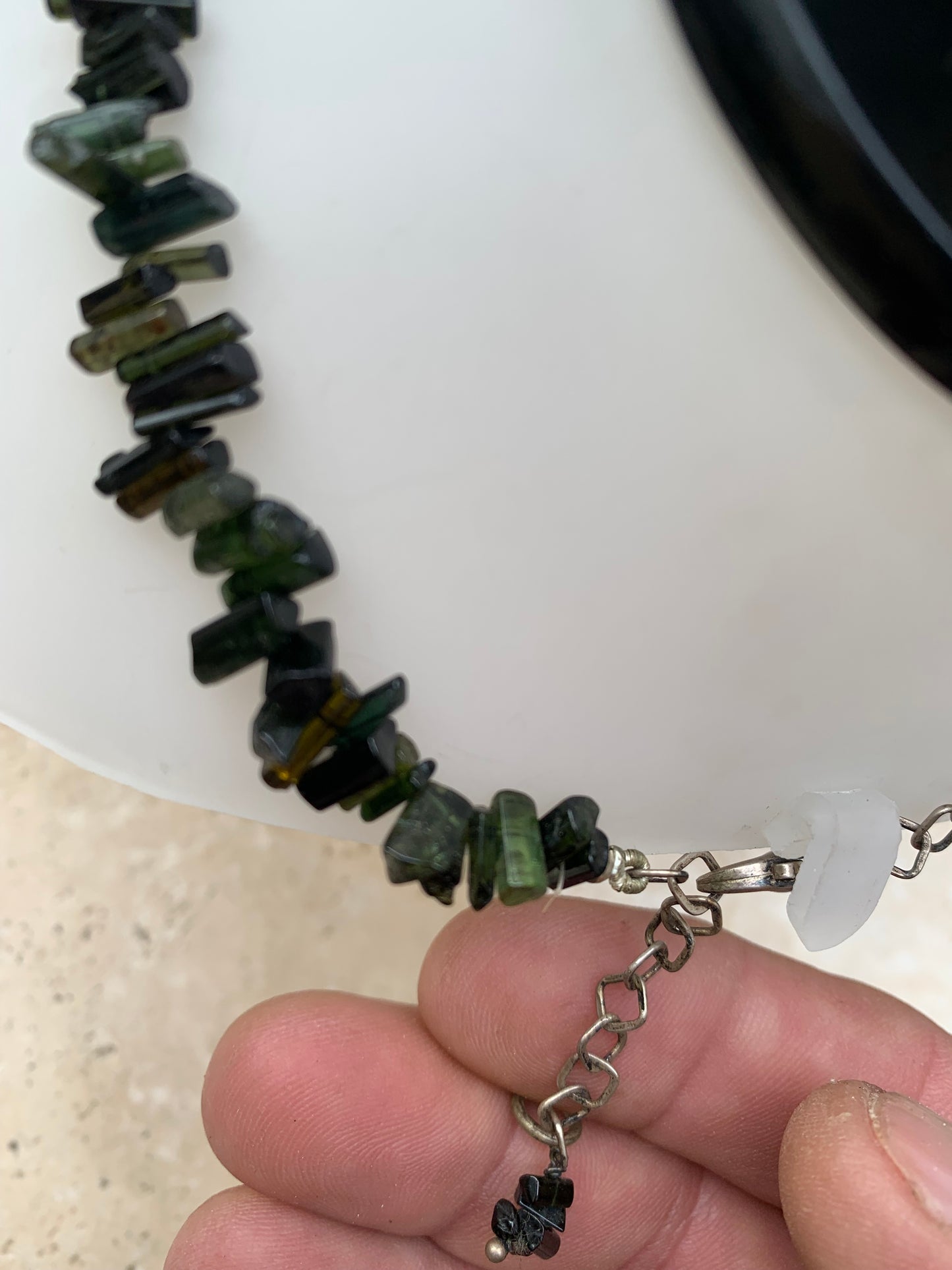 Bijoux d'exception, superbe collier en perle naturelle de tourmaline verte - verdelite, 40 centimètres de longueur, fait sur Argent ! Véritable œuvre d'art, chaque perle est un joyau !