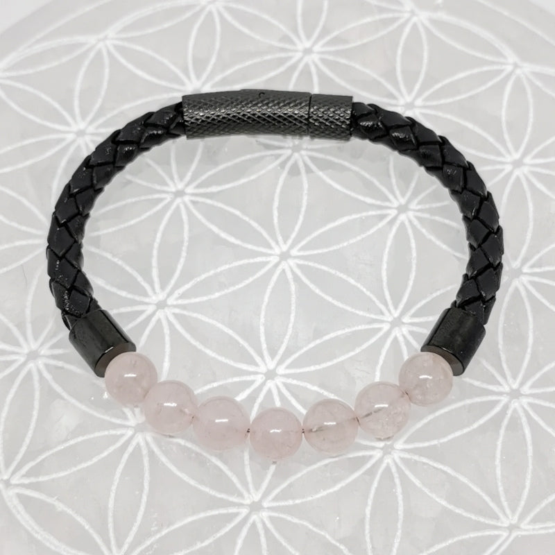 Collection n°3 de bracelets, 'Cuir & fermoir magnétique", simple rang, avec perles de 8 mm - 20,5 cm de longueur !